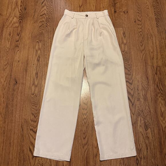 Reformation beige green pleated wide leg pants size 2 petite casual career